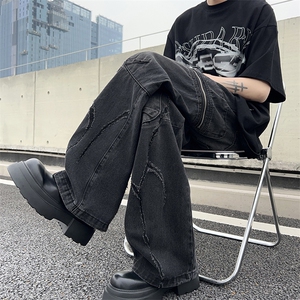 春季潮牌设计感直筒长裤男2024新款水洗复古牛仔裤现货 W7762-P60图片