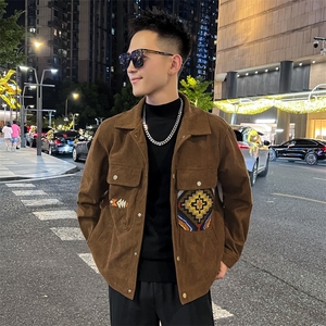 潮牌灯芯绒夹克外套春秋季潮流时尚休闲刺绣夹克上衣图片