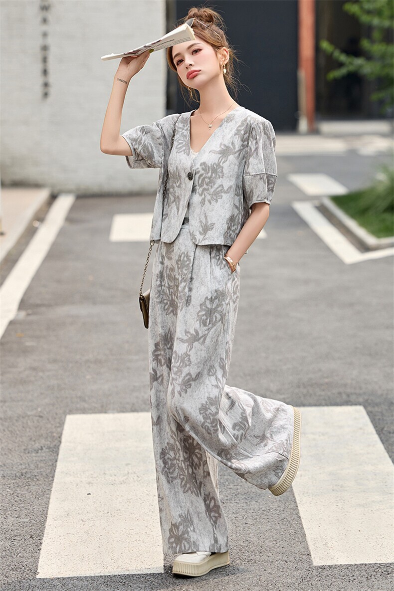 2025年夏季老钱风暗花套裤,女装套装/套裙,拾衣