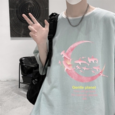 YT26209-P30亚短袖t恤男大码五分袖男宽松七分袖港风模特，男装T恤，电商A040