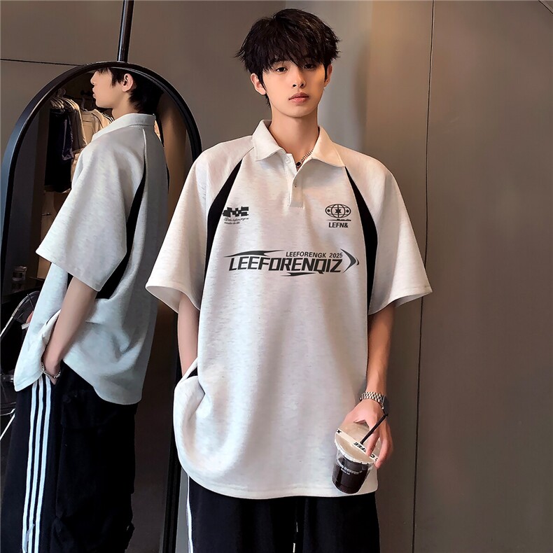 少年感运动POLO衫撞色拼接百搭潮牌男女同款短袖T恤T69-P38,男装T恤,电商C307