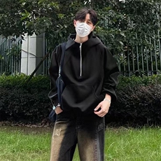 抖音得物二开美式重磅宽松结构拉链设计防风高领连帽卫衣外套W76，男装卫衣，电商A486