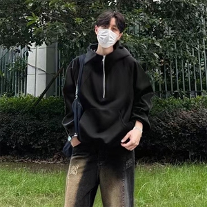 抖音得物二开 美式重磅宽松结构拉链设计防风高领连帽卫衣外套W76图片