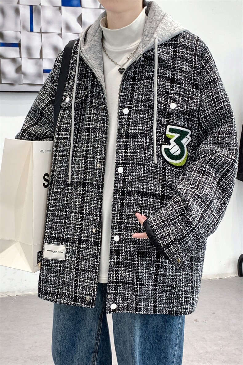 冬款加绒加厚棉服毛巾绣假两件潮牌格子外套男士8129-P120控价158,男装棉衣,电商A441-1