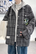 冬款加绒加厚棉服毛巾绣假两件潮牌格子外套男士8129-P120控价158，男装棉衣，电商A441-1