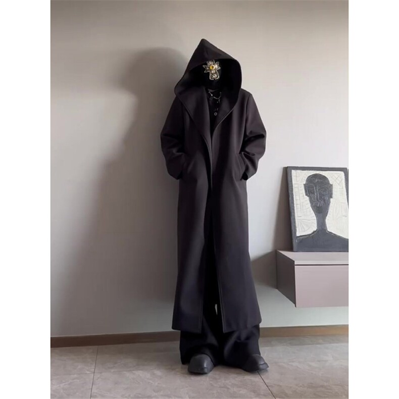 暗黑巫师帽风衣男过膝长款教父毛呢大衣披风外套Y995-P130,男装风衣,星座1004-3