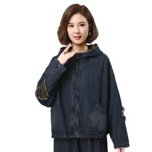 2021秋季新款时尚拼接连帽水洗牛仔外套,女装牛仔外套,叶笙衣
