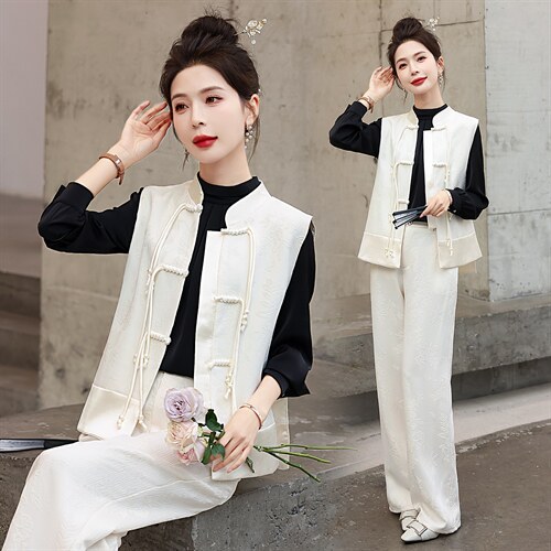 现货新款春秋装复古绣花连衣裙女装礼服气质新中式马甲，女装马甲，韩美纤衣