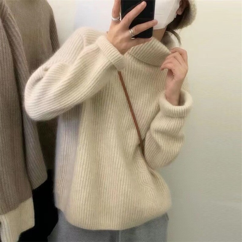 秋季新款舒适显瘦时尚百搭纯毛元宝针反袖羊毛衫,女装羊毛衫,恒恩羊绒