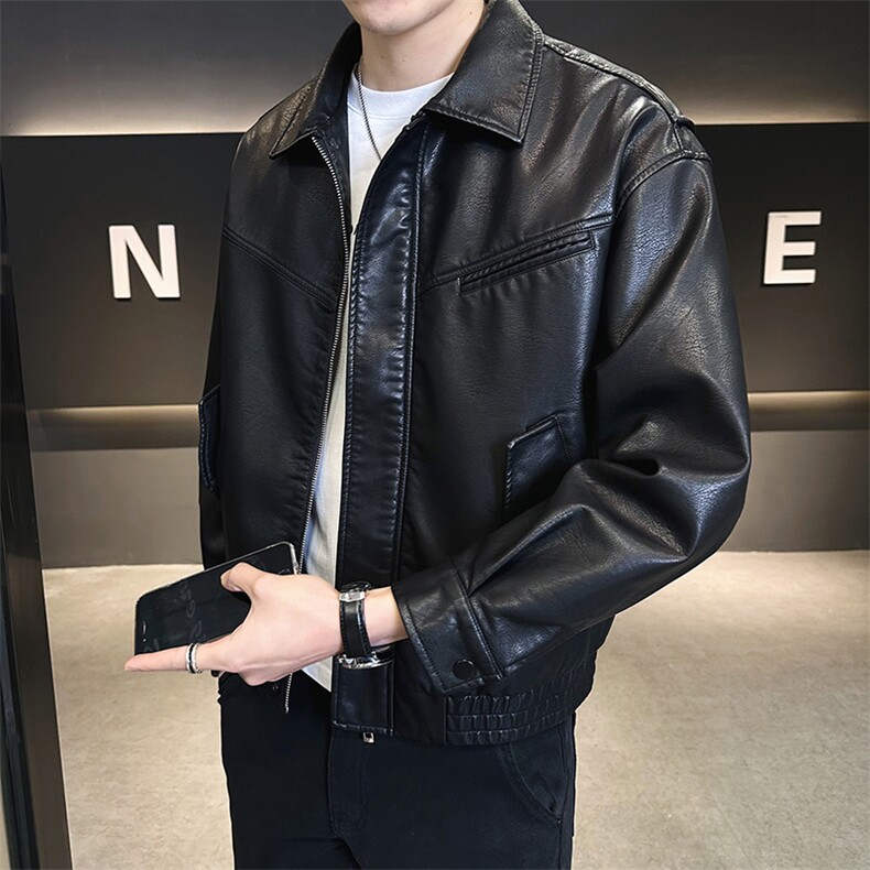 男士皮衣外套秋季2025新款潮流帅气机车皮夹克A313-PY333-P145，男装皮衣，电商A313