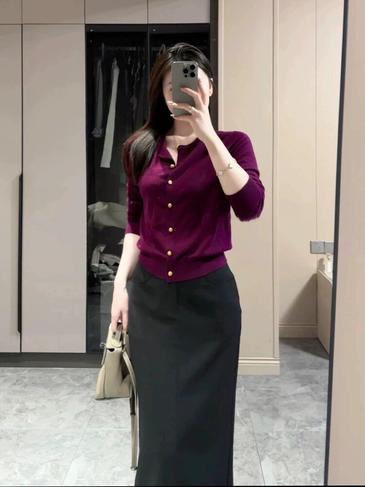 2025年秋季新款百搭女士金属扣针织开衫,针织衫/毛衣,雪真羊绒高端店