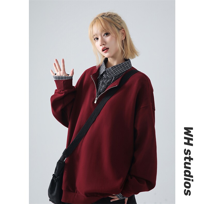 高克重格子条纹拉连V领时尚假两件拼接情侣卫衣XZ301AWY2508,男装卫衣,星座301A