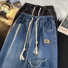 vibe美式复古牛仔裤男水洗宽松直筒裤子ins高街潮牌长裤N6006-p45，男装牛仔裤，星座1008