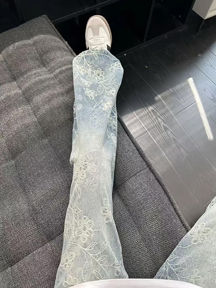 美式高街重工提花牛仔裤男潮cleanfit裤水洗微喇弯刀裤V88011-p45,男装牛仔裤,星座1008