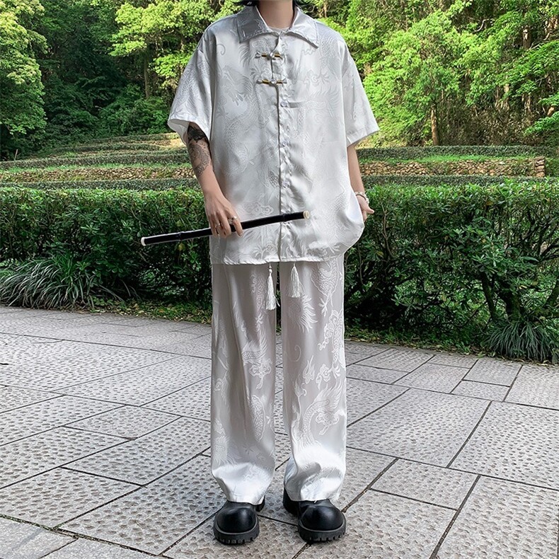龙纹提花冰丝裤男新中式风裤子FA136P38衬衫FC57价格38,男装衬衫,星座1116-2