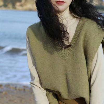 V领针织马甲女秋季新款设计感叠穿坎肩宽松慵懒风短款毛衣背心,女装马甲,洁纯羊绒