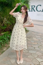 【现货】2025夏装新款时尚复古风刺绣新中式波点连衣裙，女装连衣裙，先锋丽姿