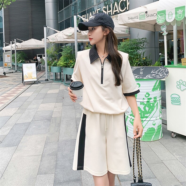 现货~新款上新！撞色设计短袖短款两件套190-82359-P120-K178,女装套装/套裙,一九零