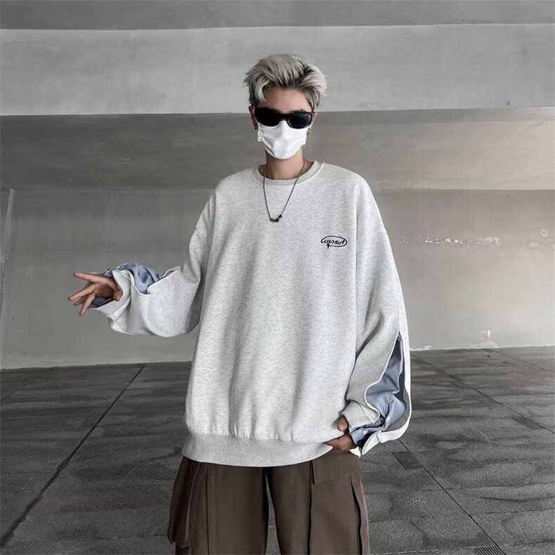 假两件拼接卫衣男生少年感穿搭重磅美式复古高级感,男装卫衣,星座716-4