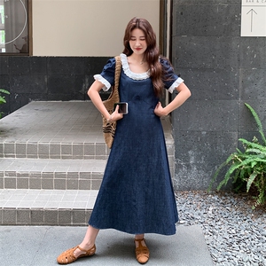 蕾丝拼接牛仔连衣裙女夏2025新款甜美显瘦大方得体穿搭巨好看裙子图片
