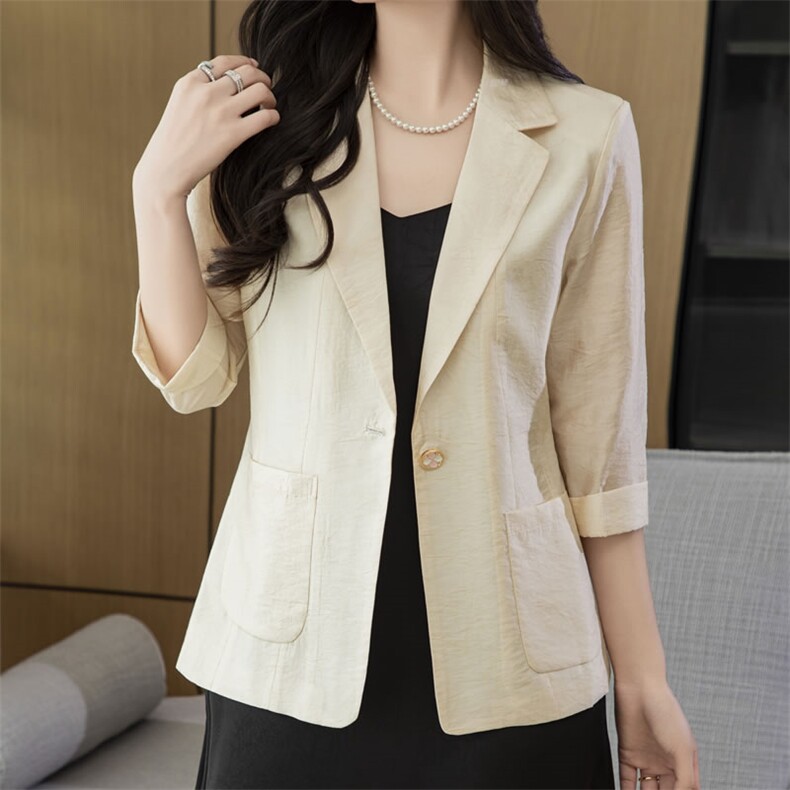 夏季薄款天丝女士西装外套西服新款上衣气质修身显瘦减龄百搭防晒，女装西装，阿吉丽克