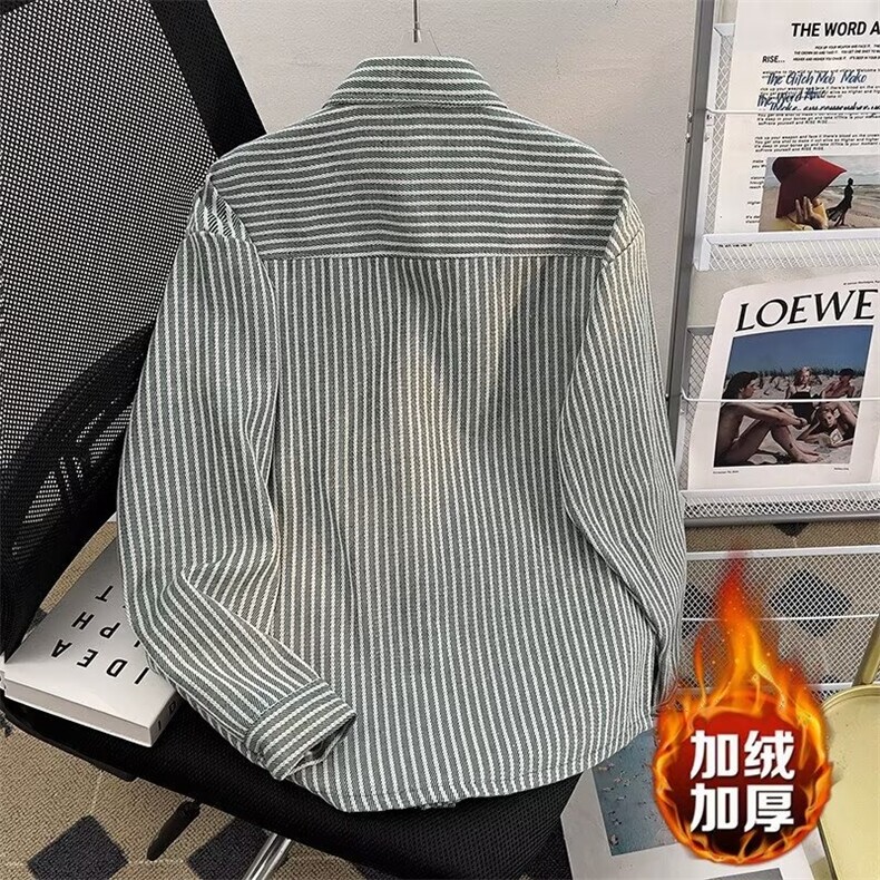 长袖衬衫男士口袋条纹休闲外套日系时尚上衣加绒夹克CSXF032,男装夹克,星座516A