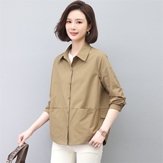 纯色衬衫女春秋2025年新款时尚宽松长袖上衣中年妈妈休闲衬衣外套，女装衬衫，雪樱依海