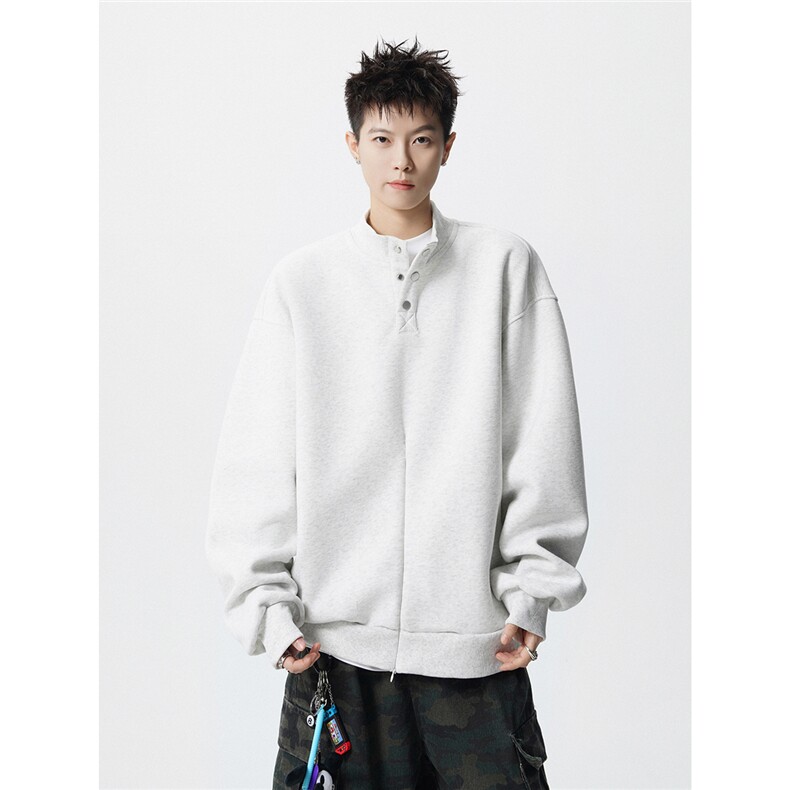 可二开美式半拉链领扣子设计M-5XL大码立领卫衣男WY78103P65控98，男装卫衣，星座227-7