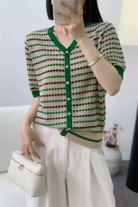 夏季新款时尚气质短袖针织衫女修身显瘦百搭休闲上衣，女装针织衫/毛衣，郡淞羊绒