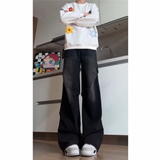 美式复古蓝色微喇牛仔裤男2025新款修身显瘦直筒高街裤子潮，男装牛仔裤，星座813-2