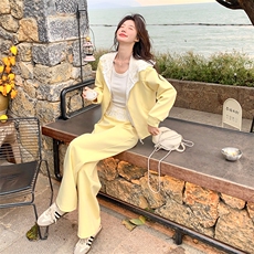 时尚拼接套装女2025年春季新款爆款洋气减龄连帽卫衣阔腿裤两件套，女装套装/套裙，2C029