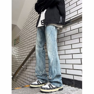 牛仔裤男韩版潮流拼接个性高街帅2024秋冬新款ins长裤RK1057-P48图片