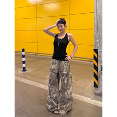 美式复古字母刺绣树枝休闲裤男女宽松百搭直筒阔腿长裤潮NZX39，男装休闲裤，星座516A