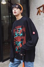 A003-HX001-P35春装新款长袖胸前创意大印花长袖T恤港仔G，男装T恤，电商A003