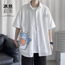 QT67鲨鱼短袖衬衣男港风潮流夏季冰丝衬衫P28，男装衬衫，电商C306-1