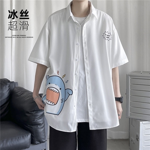QT67 鲨鱼短袖衬衣男港风潮流夏季冰丝衬衫P28图片