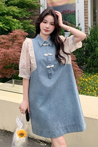 夏季牛仔拼接连衣裙中长款女图片