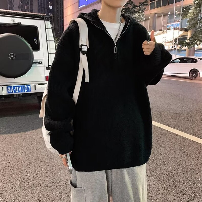 半拉链连帽毛衣男冬季韩版慵懒风针织衫oversize外套潮,男装针织衫/毛衣,星座1116A-1（原606A）