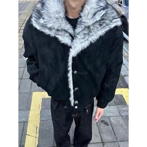 现货 美式宽松假两件狼王座山雕短款宽松棉服MY8225/P115图片