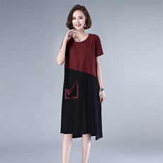 2021夏款新款拼接大码女装裙亚麻连衣裙258款，女装连衣裙，秋牧寒烟