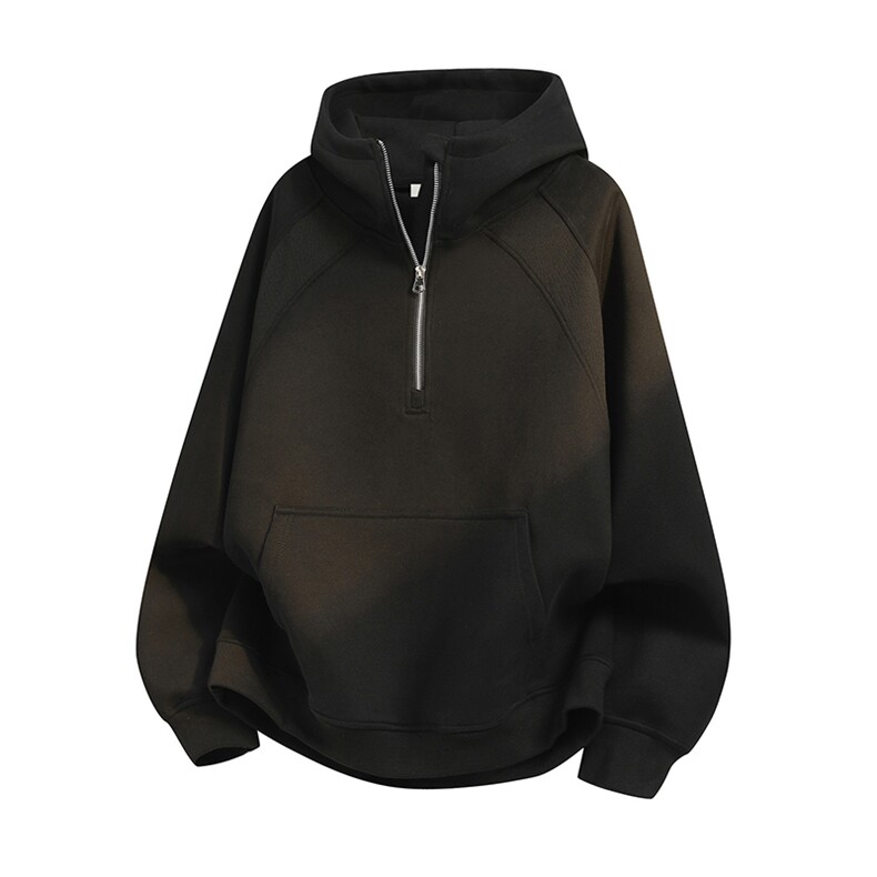 抖音得物品质25秋冬美式高街重磅拉链辑明线高领连帽卫衣外套W81，男装卫衣，电商A486
