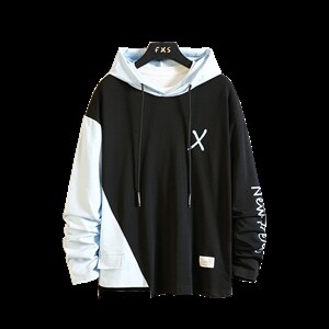 7XL~M 外贸2023秋季新款潮连帽拼接撞色卫衣外套男大码胖子控价78图片