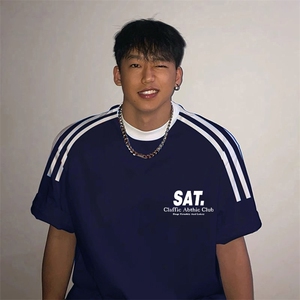 夏季美式高街重磅纯棉三条杠织带撞色男女短袖T恤ZD330-特P30图片