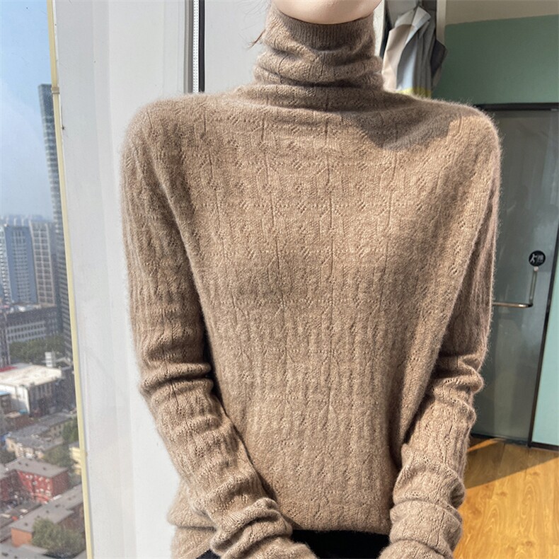 无缝baby小山羊绒衫纯色堆领毛衣秋冬女修身针织打底羊毛衫大象灰,女装羊绒衫,美轩羊绒