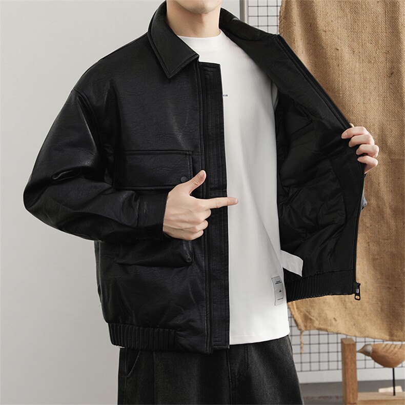 高定纳帕纹90鸭绒加厚皮衣羽绒服男士2025冬季新款羽绒外套,男装皮衣,星座914