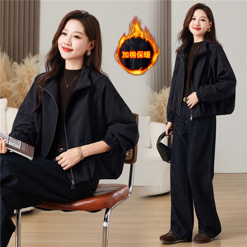 棉衣女休闲简约加棉加厚水洗棉纯色百搭外套,女装棉衣/棉服,曼沙奕珂