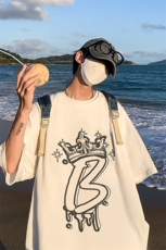港风夏季字母图案创意印花重磅落肩袖短袖t恤XZ514-2-1298-P28，男装T恤，星座514-2(原B239)