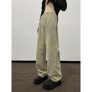 黄泥色牛仔裤男美式复古做旧妹水洗设计牛仔裤1001-1-G6074-P42图片