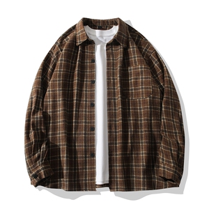B413-1-DX901秋冬新款美式复古休闲格子长袖衬衫潮流宽松外套