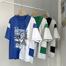 数据！设计感拼接撞色短T恤夏季宽松休闲男上衣XT228-P45控68，男装T恤，电商B370